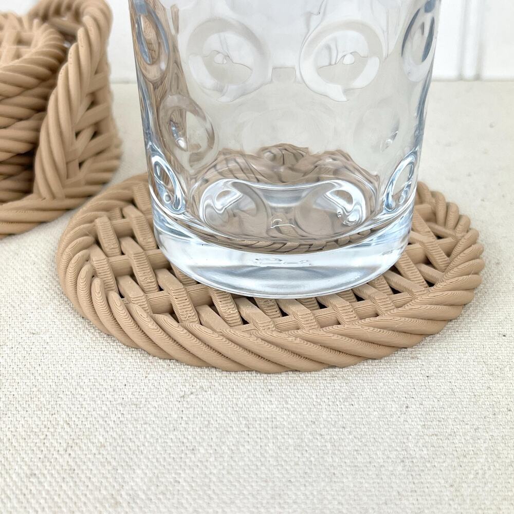 Woven Coaster Set, Modern Coasters with Holder, Drink Coasters, Set of 6 - Picture 2 of 10